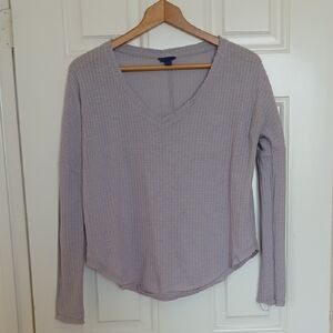 Aeropostale Lavender V‑Neck Waffle Knit Long Sleeve Top